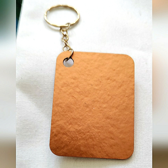 NEW Handmade Keychain Bag Tag! Copper Muro. Gold Wooden Heart. Unisex. - Picture 5 of 7